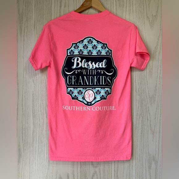 Southern Couture Small Pink Graphic T Shirt “Blessed with Grandkids” EUC - Picture 1 of 3